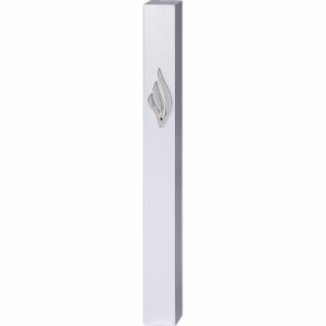 Picture of Aluminum Mezuzah Case Rectangle Raised Decorative Shin Silver 15cm